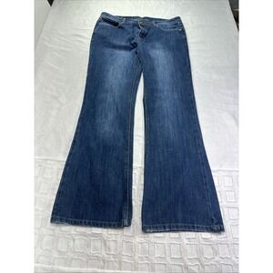 Tribal DeNime Camille Curvy Flare Leg Jeans Blue Medium Wash 31 12 Natural Waist